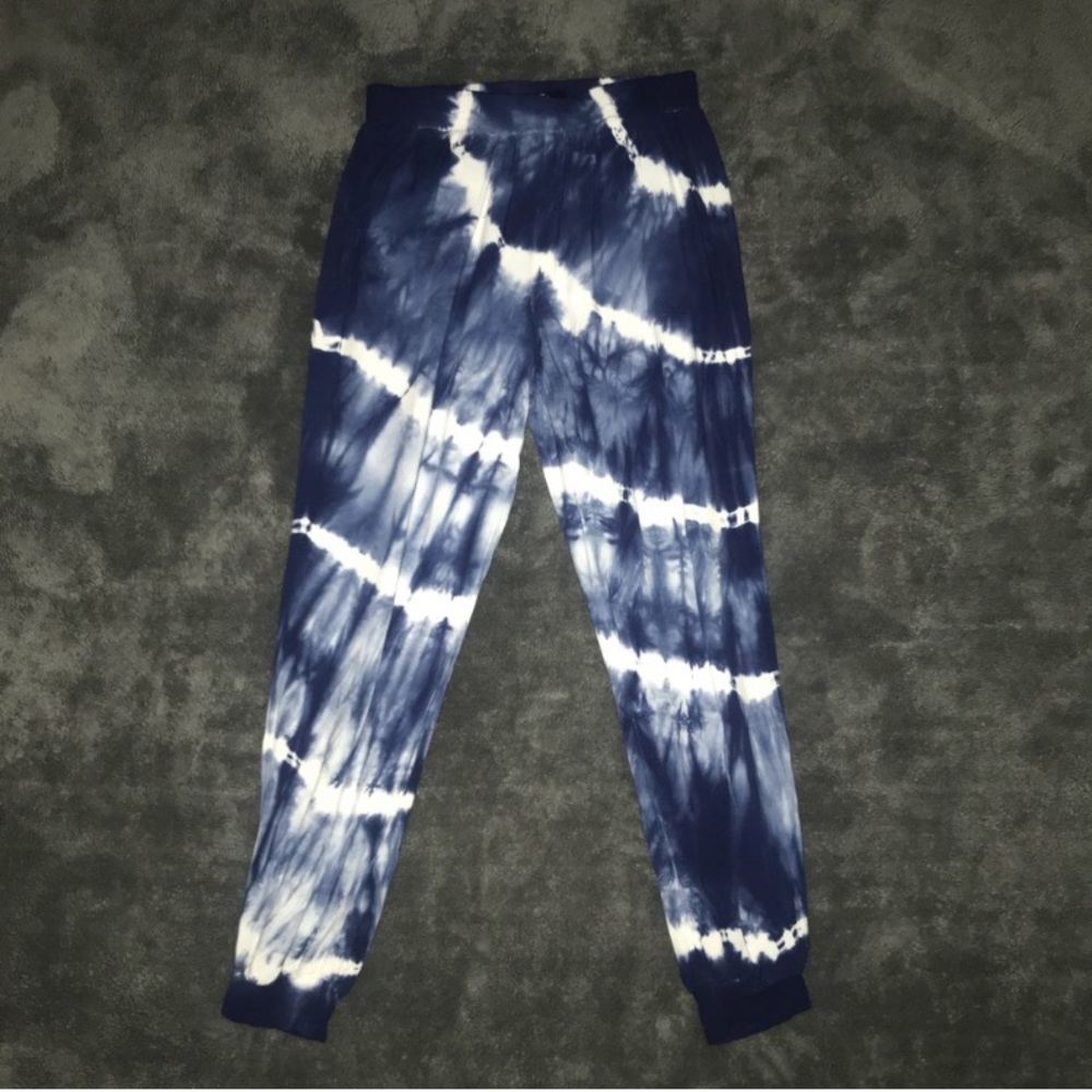 Blue tie dye jogger pants